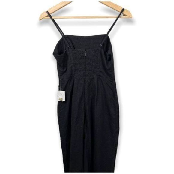 Urban Outfitters UO Straight-Neck Linen Button-Down Jumpsuit Black 0 ~ NWT - Picture 5 of 12